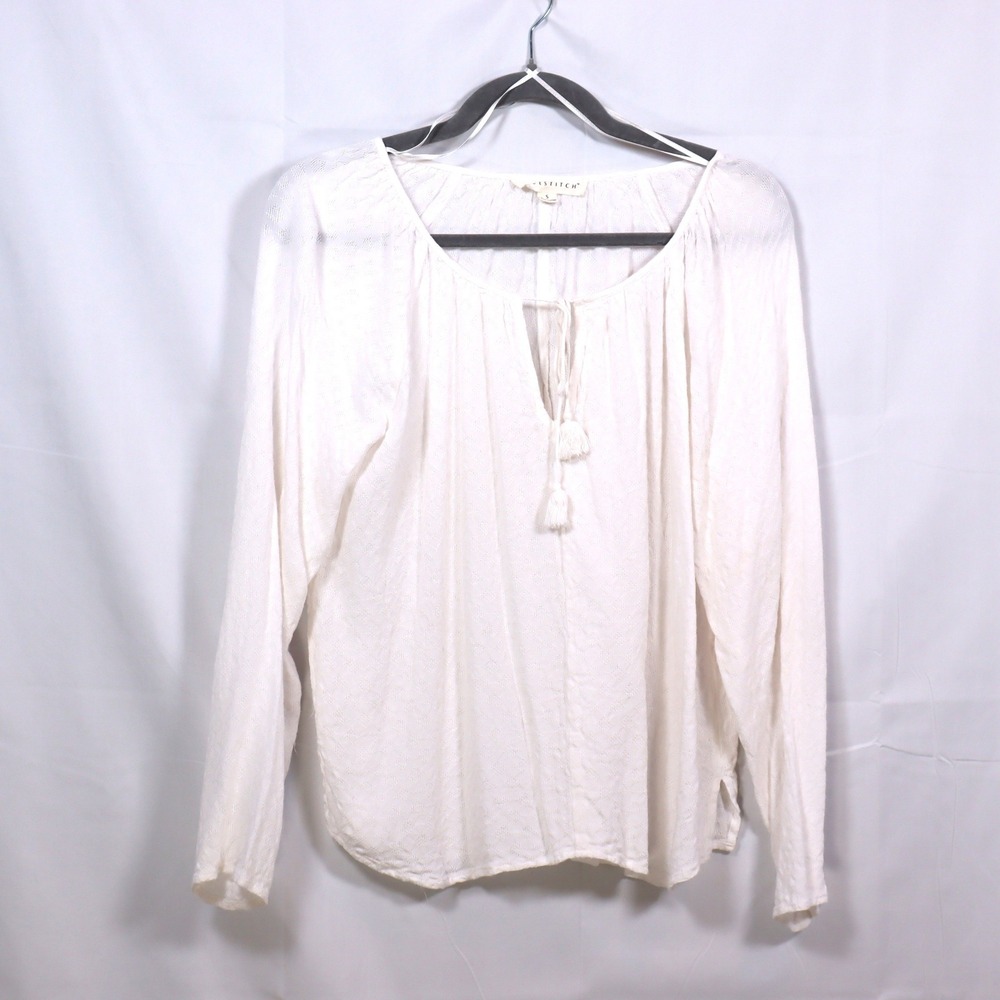 Lovestitch Peasant Blouse S White Womens Boho Tassel Top